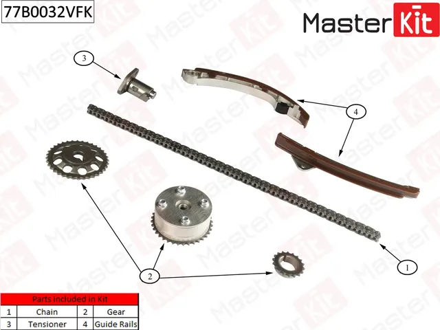 77B0032VFK Комплект цепи ГРМ Toyota Corolla 1.4i-1.6i-1.8i 1ZZ-FE/3ZZ-FE/4ZZ-FE 00-(VVT) (Master KIT) Master KIT. Артикул 77b0032vfk