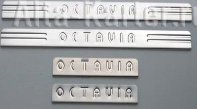 Накладки Alvi-Style на внутренние пороги с надписью для Skoda Octavia II 2004-2013. Артикул BSKOC0712