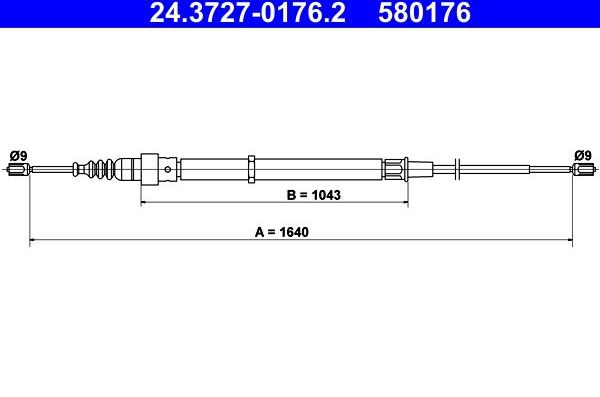 Трос ручника (тросик ручного тормоза) ATE. Артикул 24.3727-0176.2