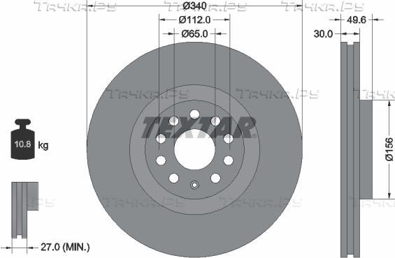 Тормозной диск Textar Pro+ передний для Audi Q3 Sportback I (F3) 2019-2026. Артикул 92229805