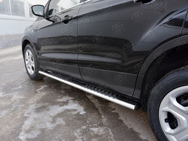 Защита порогов RusStal труба труба 120х60 овал с проступью для Ford Kuga II 2016-2019. Артикул FGO-002598