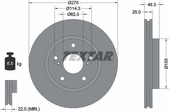 Тормозной диск Textar Pro передний для Toyota Noah II (R70) 2007-2013. Артикул 92232703