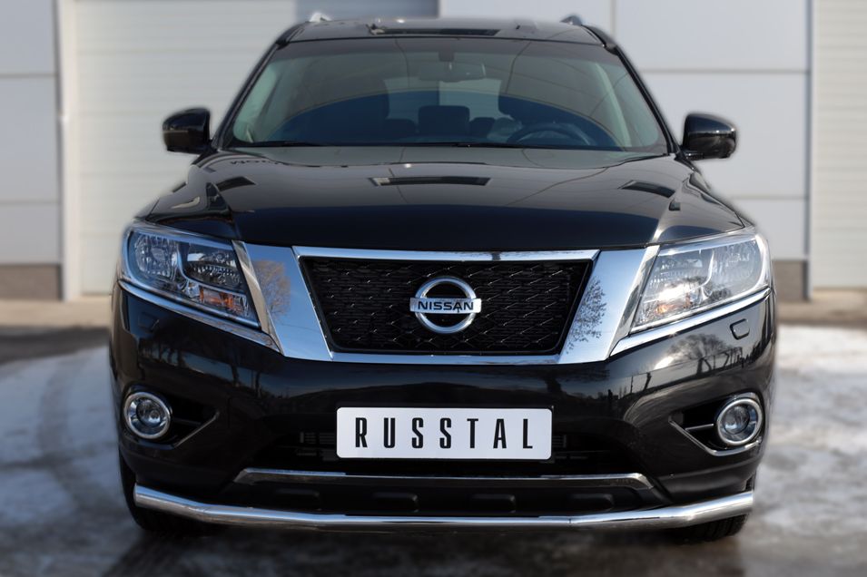 Защита RusStal переднего бампера d63 (секции) для Nissan Pathfinder R52 2014-2026. Артикул NPZ-002015