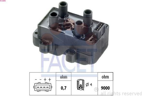 Катушка зажигания Facet Made in Italy - OE Equivalent для Renault Twingo I 1996-2007. Артикул 9.6265