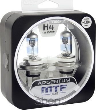 Лампа 12V H4 60/55W P43t +130% бокс (2шт.) Argentum MTF. Артикул H3A1204
