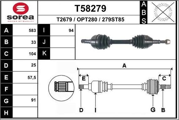 Полуось (привод в сборе, приводной вал) EAI. Артикул T58279