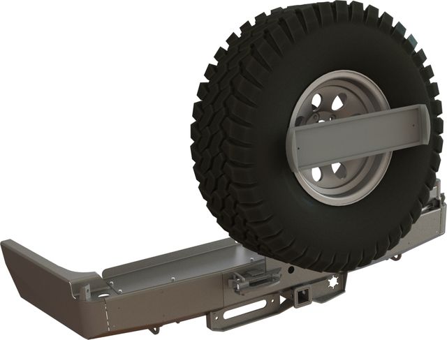 Бампер силовой задний STC для Toyota Land Cruiser 80 1990-1997 с квадратом под фаркоп, площадкой для лебедки, кронштейном крепления запасного колеса по центру и кронштейном крепления гос номера. Артикул STC-TLC80-BR-W-C1