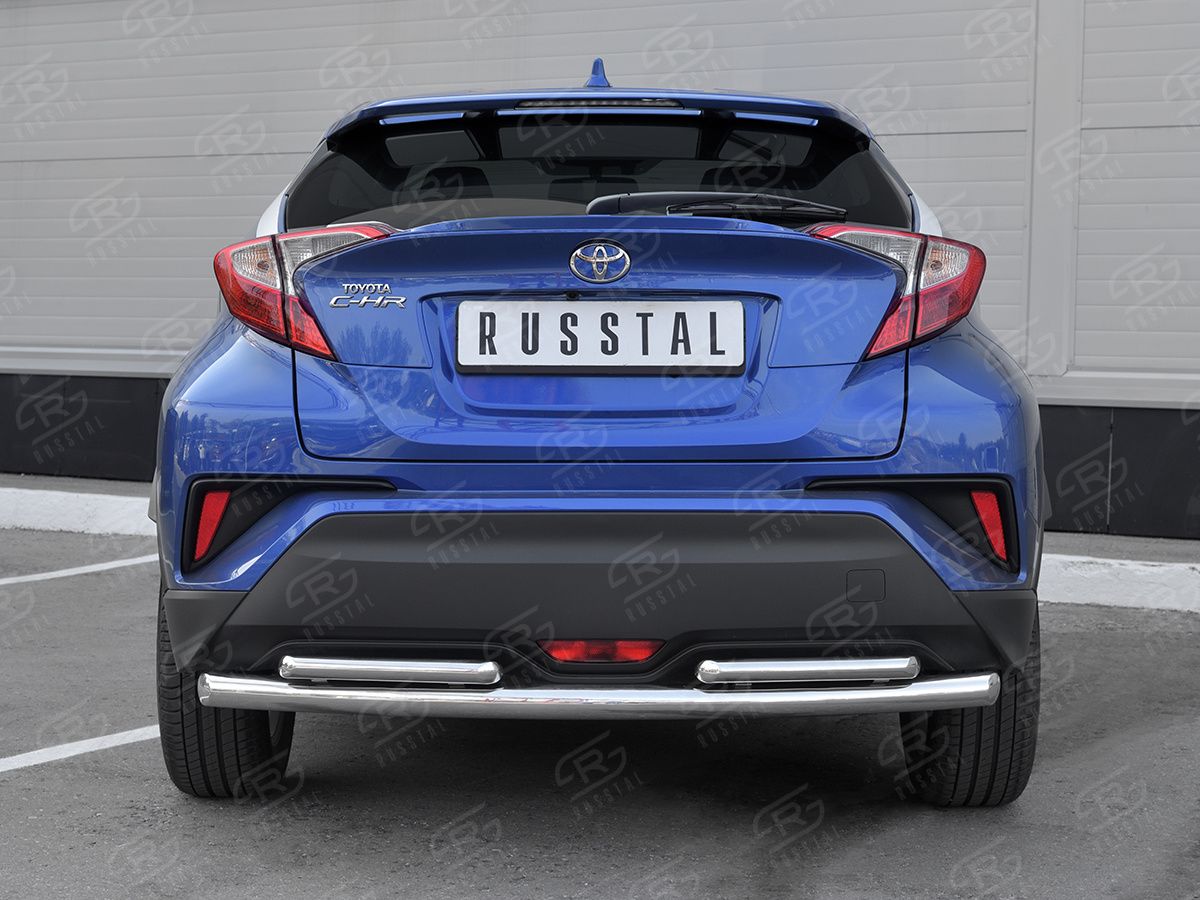 Защита РусCталь заднего бампера d63 дуга-d42х2 дуги для Toyota CH-R 2018-2026. Артикул TCHZ-003033