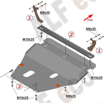 Защита алюминиевая Alfeco для картера и КПП Ford Fiesta VI рестайлинг 2015-2019. Артикул ALF.07.36al