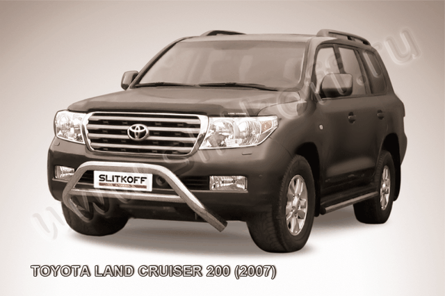 Кенгурятник Slitkoff d76 низкий широкий с перемычкой для Toyota Land Cruiser 200 2007-2012. Артикул TLC2-005