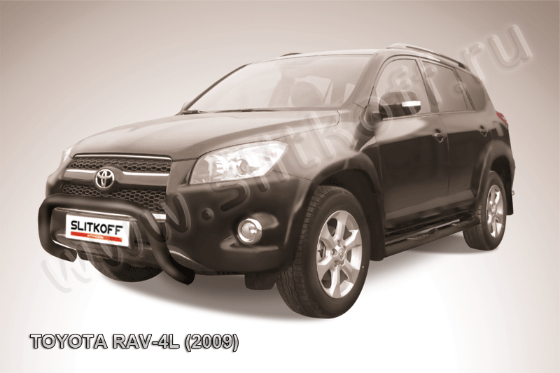 Кенгурятник Slitkoff d76 низкий ЧЕРНЫЙ матовый для Toyota RAV4 III LWB 2009-2010. Артикул TR409L-002B