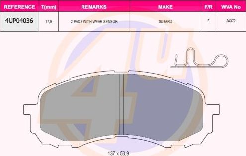 Тормозные колодки 4U передние для Subaru Impreza III 2008-2012. Артикул 4UP04036