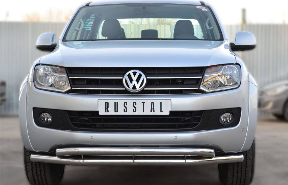 Защита RusStal переднего бампера d63 (секции) d63 (секции) для Volkswagen Amarok 2010-2015. Артикул VAKZ-001561