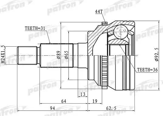 Шрус наружный (граната) Patron для Mazda 6 I (GG) 2002-2008. Артикул PCV1366