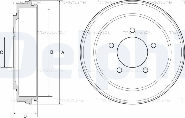 Тормозной барабан Delphi задний для Jeep Patriot 2007-2017. Артикул BF600