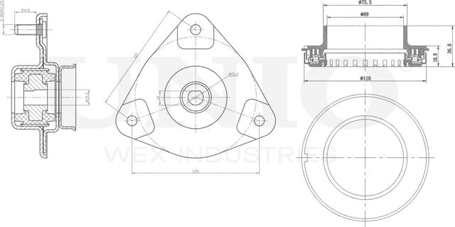 Опора амортизационной стойки, комплект (Unio). Артикул RMP-13054