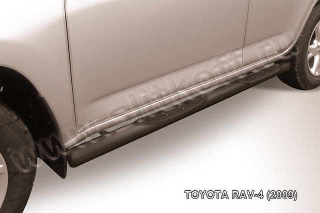 Пороги Slitkoff труба d76 с проступями ЧЕРНЫЕ матовые для Toyota RAV4 III SWB 2009-2010. Артикул TR409-009B