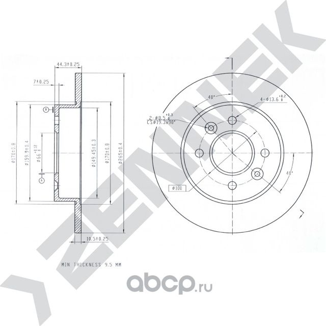 Диск тормозной задний RENAULT LAGUNA 93-02 SAFRANE 92-97 (Zennek). Артикул DBD0224