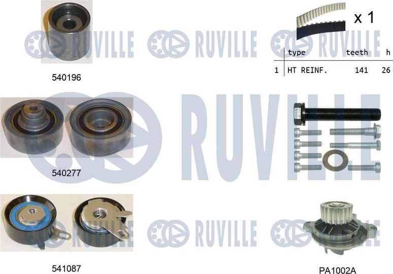 Помпа (водяной насос) с комплектом ремня ГРМ Ruville. Артикул 5505041