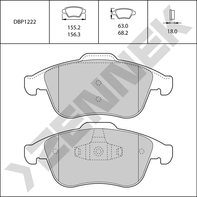 Колодки тормозные передние CLIO 12-19, SC?NIC 12-16, LAGUNA 07-15 (Zennek). Артикул DBP1222