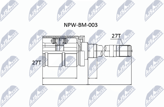 Шрус внутренний (граната) NTY передний правый для BMW X5 I (E53) 2000-2006. Артикул NPW-BM-003