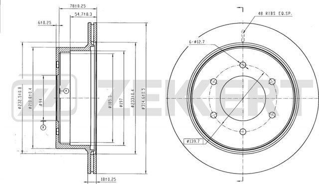 Тормозной диск Zekkert задний для Mitsubishi Pajero Sport II 2008-2016. Артикул BS-5907B