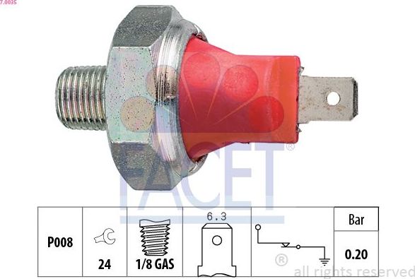 Датчик давления масла Facet Made in Italy - OE Equivalent. Артикул 7.0035