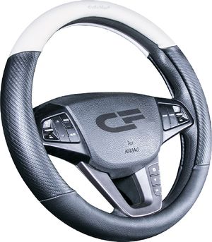 Оплётка на руль CarFashion Brutal (размер M, экокожа, цвет ЧЕРНЫЙ/ЧЕРНЫЙ/БЕЛЫЙ). Артикул 31427