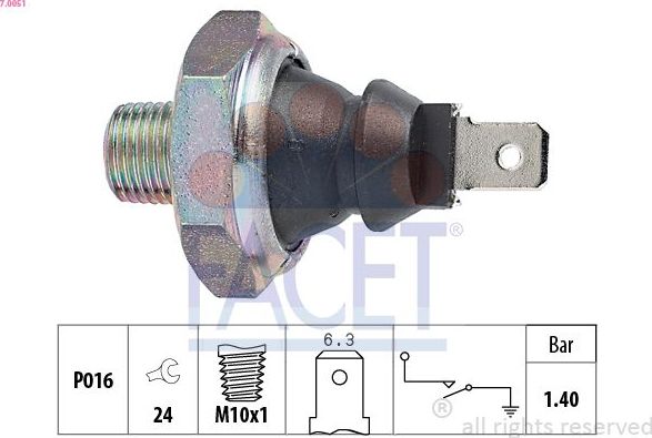 Датчик давления масла Facet Made in Italy - OE Equivalent для Volkswagen Scirocco II 1983-1992. Артикул 7.0051