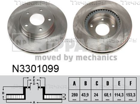 Тормозной диск Nipparts передний для Nissan Juke I 2010-2019. Артикул N3301099