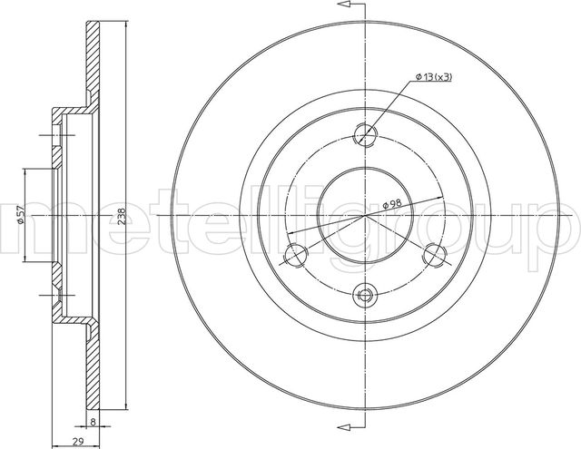 Тормозной диск Metelli передний для Citroen AX 1986-1998. Артикул 23-0153