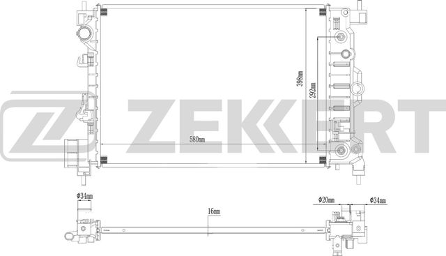 Радиатор охлаждения двигателя Zekkert (алюминий / пластик) для Chevrolet Aveo II 2011-2015. Артикул MK-1484