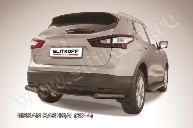 Защита Slitkoff задняя d76 уголки ЧЕРНАЯ матовая для Nissan Qashqai II 2014-2026. Артикул NIQ14-010B