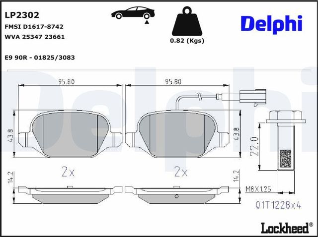Тормозные колодки Delphi (Low-Metallic) для Fiat 500 II 2007-2026. Артикул LP2302