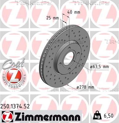 Тормозной диск Zimmermann SPORT Z передний для Ford EcoSport I 2013-2026. Артикул 250.1374.52