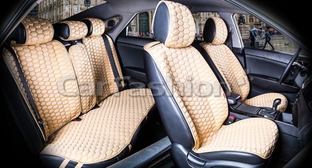 Накидки универсальные CarFashion Carbon Plus для авто, цвет Бежевый/Бежевый/Бежевый. Артикул 22061