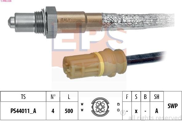 Лямбда-зонд (кислородный датчик) EPS Made in Italy - OE Equivalent. Артикул 1.998.328