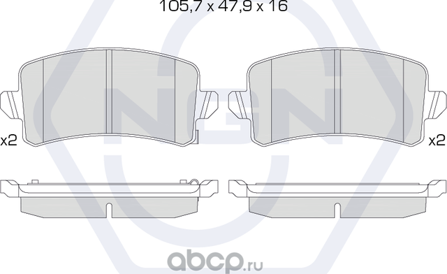 Колодки тормозные керамические, задние (NGN). Артикул 3502291