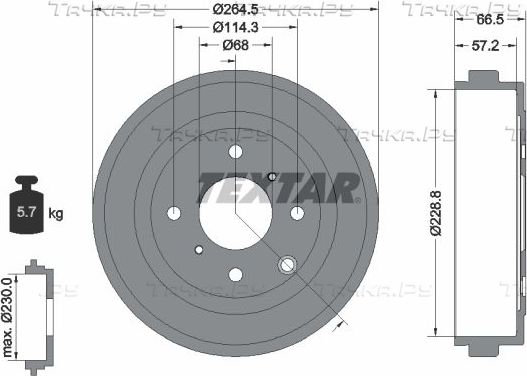 Тормозной барабан Textar задний для Nissan NV200 2010-2026. Артикул 94046400