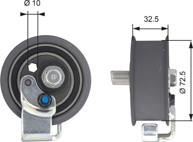Натяжной ролик (натяжитель) ремня ГРМ Gates (Металл). Артикул T43065