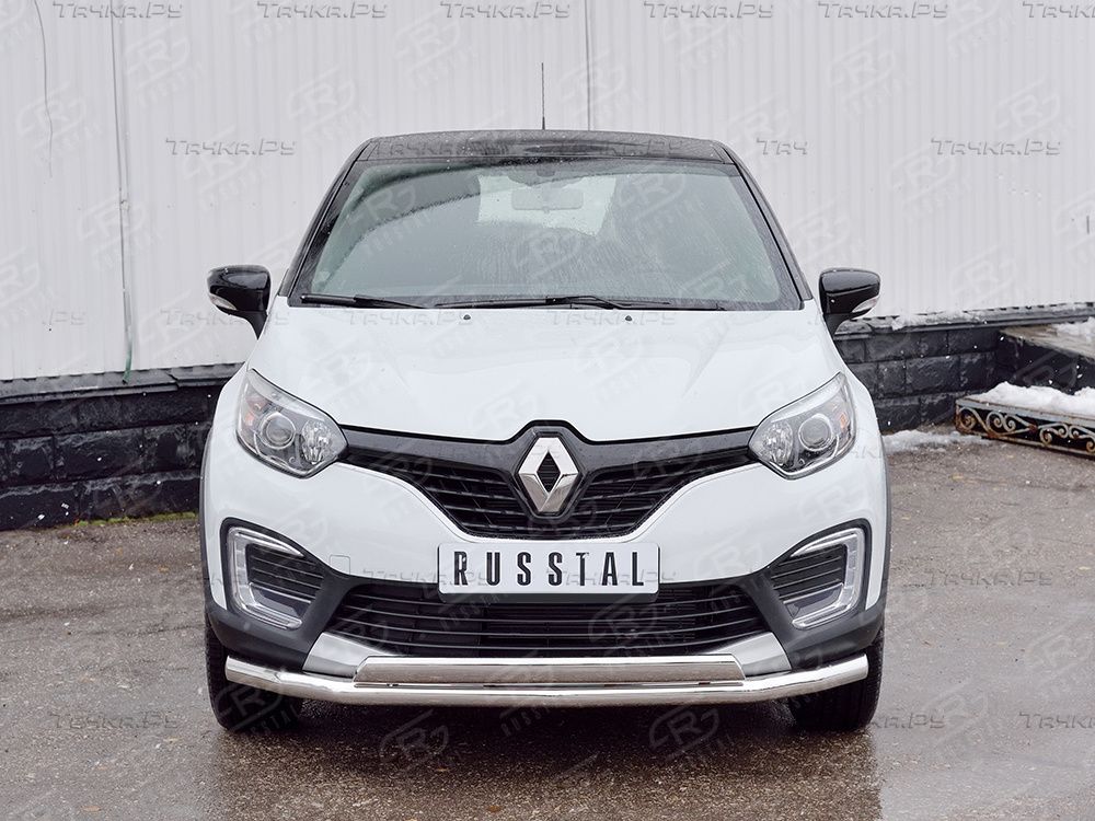 Защита RusStal переднего бампера d63 секция-75х42 дуга для Renault Kaptur 2016-2026. Артикул RKPZ-002464