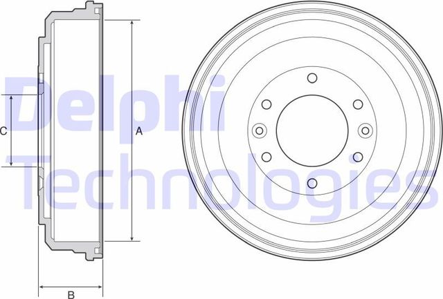 Тормозной барабан Delphi задний для Hyundai H-1 II 2008-2026. Артикул BF555