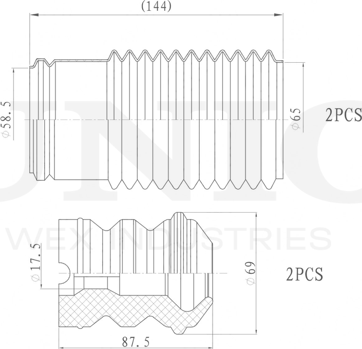 Отбойник и пыльник амортизатора, комплект (Unio). Артикул DUC-50006