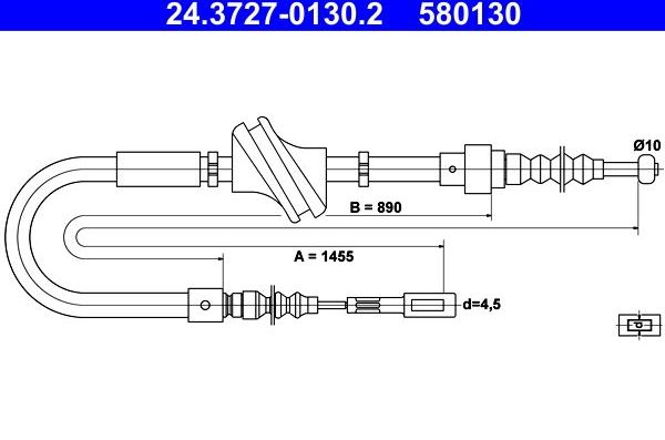 Трос ручника (тросик ручного тормоза) ATE. Артикул 24.3727-0130.2