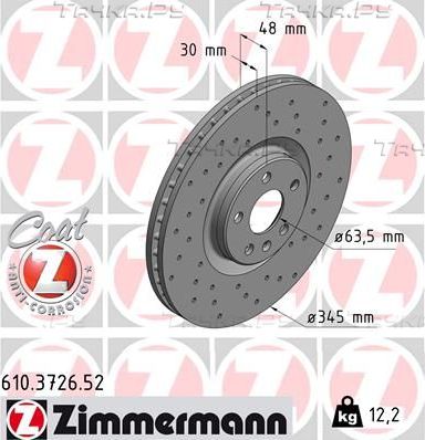 Тормозной диск Zimmermann SPORT Z передний для Volvo XC90 II 2014-2026. Артикул 610.3726.52