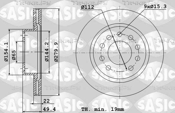 Тормозной диск Sasic передний для Skoda Octavia A5 2004-2013. Артикул 6106022