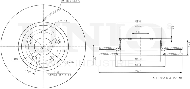 Диск тормозной (Unio). Артикул BRD-20444