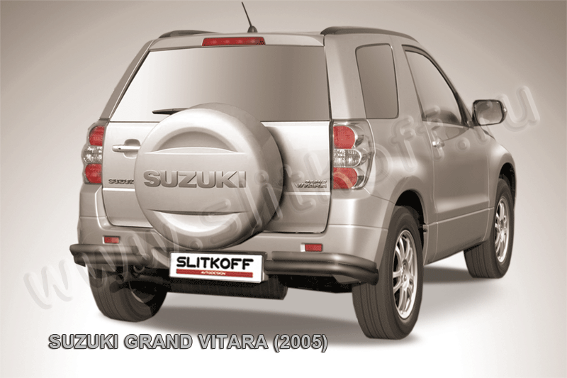 Защита Slitkoff задняя d57/42 уголки двойные ЧЕРНАЯ матовая для Suzuki Grand Vitara III 5-дв. 2005-2008. Артикул SGV05013B