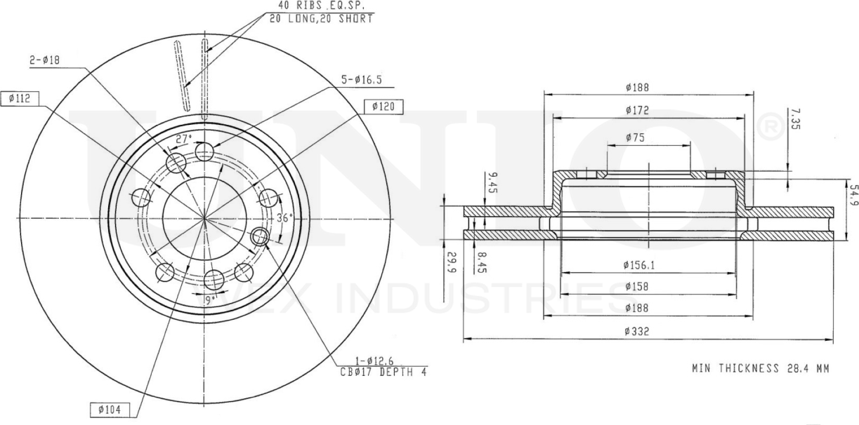 Диск тормозной (Unio). Артикул BRD-20296