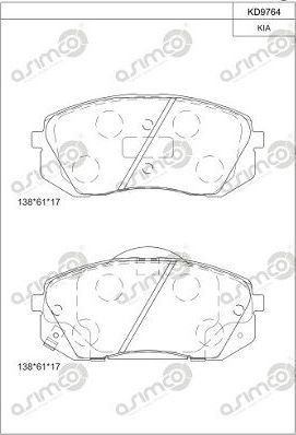 Тормозные колодки Asimco. Артикул KD9764